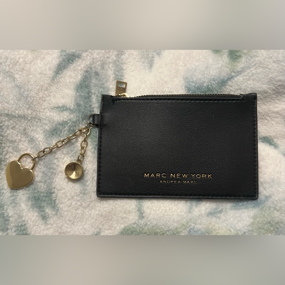 Andrew Marc New York Coin Purse Wallet Dark Brown Small Zip Bag with Charms